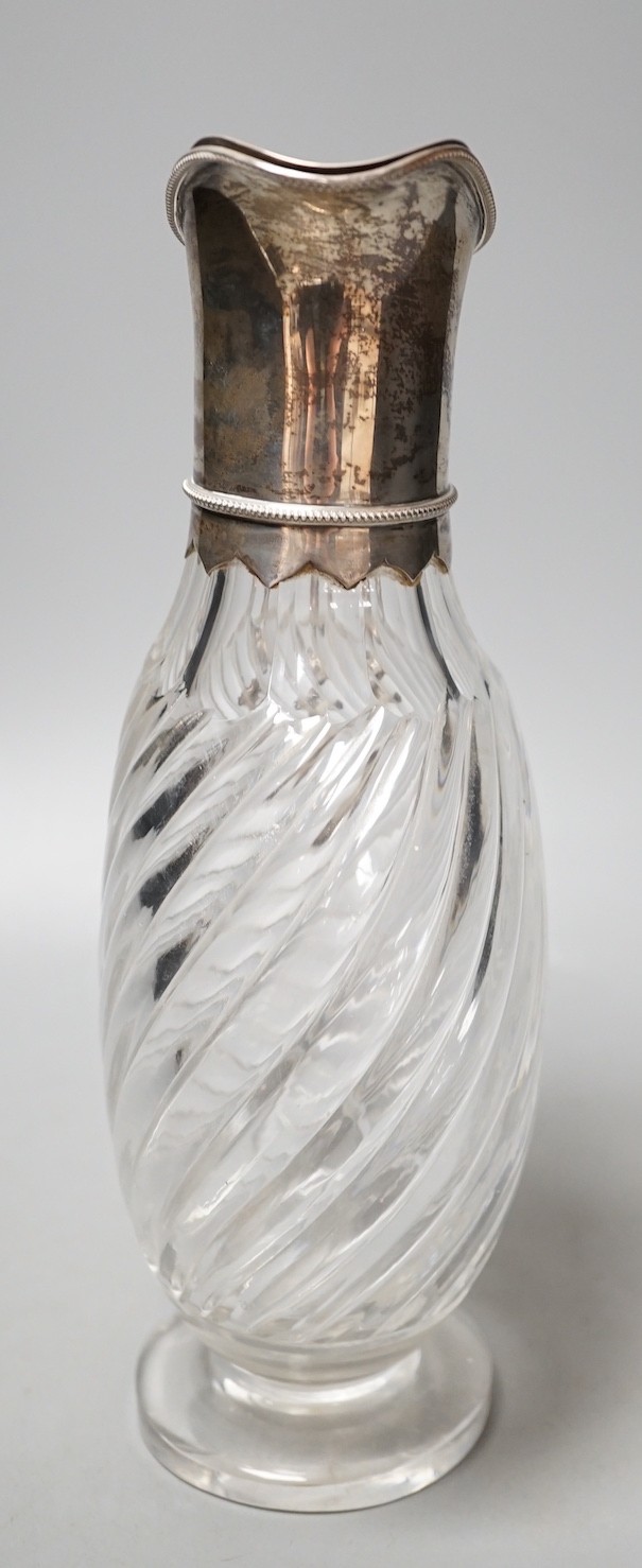 A late Victorian silver mounted glass claret jug, Horace Woodward & Co, London, 1898, height 27cm.